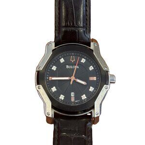 Bulova Men's Marine Star Diamond Accent Leather Watch 98D117 Used